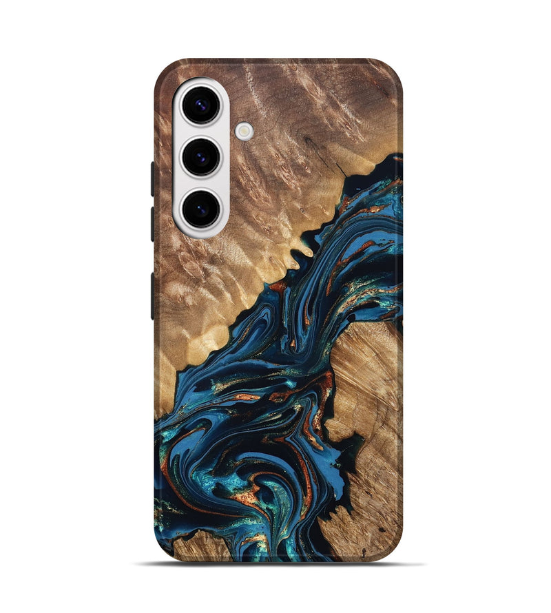 Galaxy S25 Wood Live Edge Phone Case - Denny (Teal & Gold, 821027)