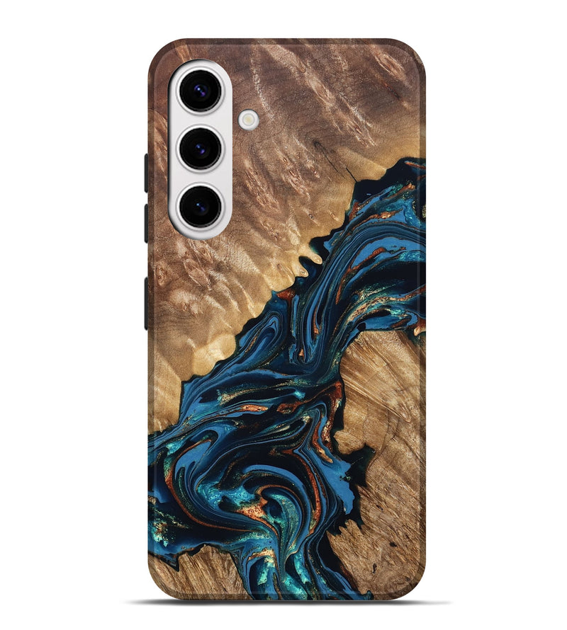 Galaxy S25 Plus Wood Live Edge Phone Case - Denny (Teal & Gold, 821027)