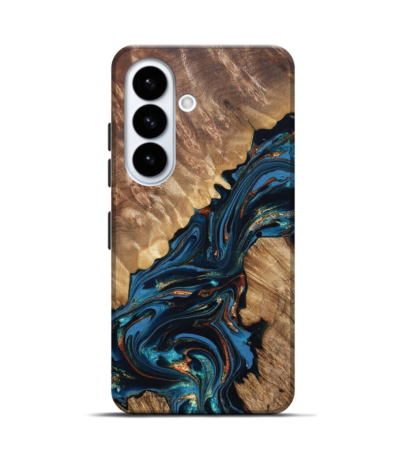 Galaxy S26 Wood Live Edge Phone Case - Denny (Teal & Gold, 821027)