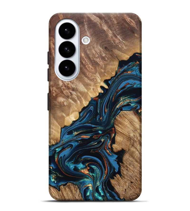 Galaxy S26 Plus Wood Live Edge Phone Case - Denny (Teal & Gold, 821027)