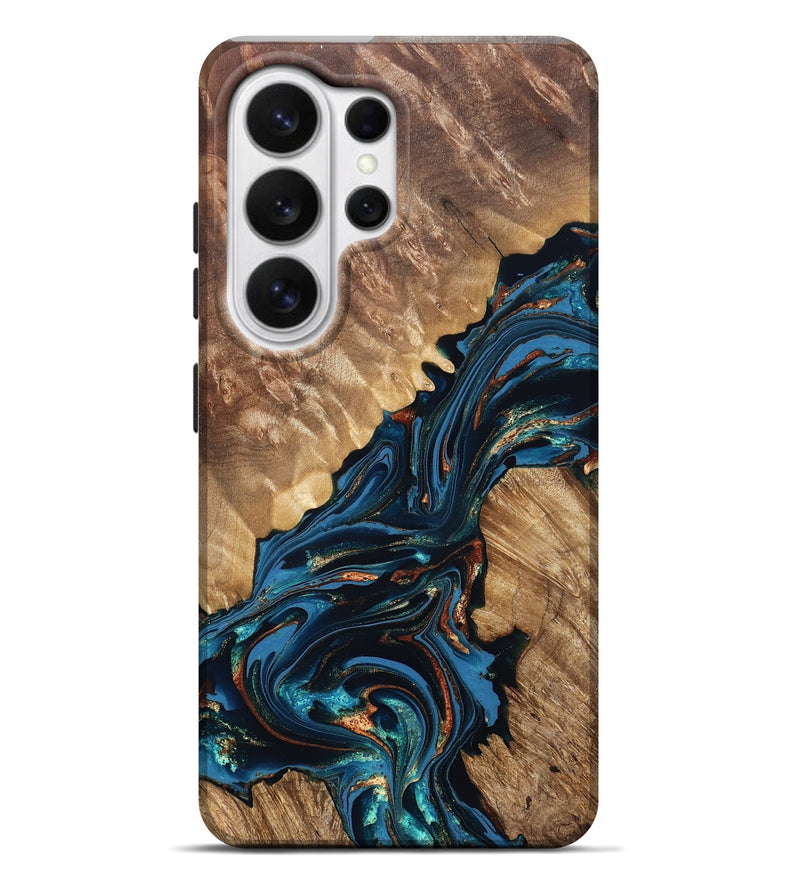 Galaxy S26 Ultra Wood Live Edge Phone Case - Denny (Teal & Gold, 821027)