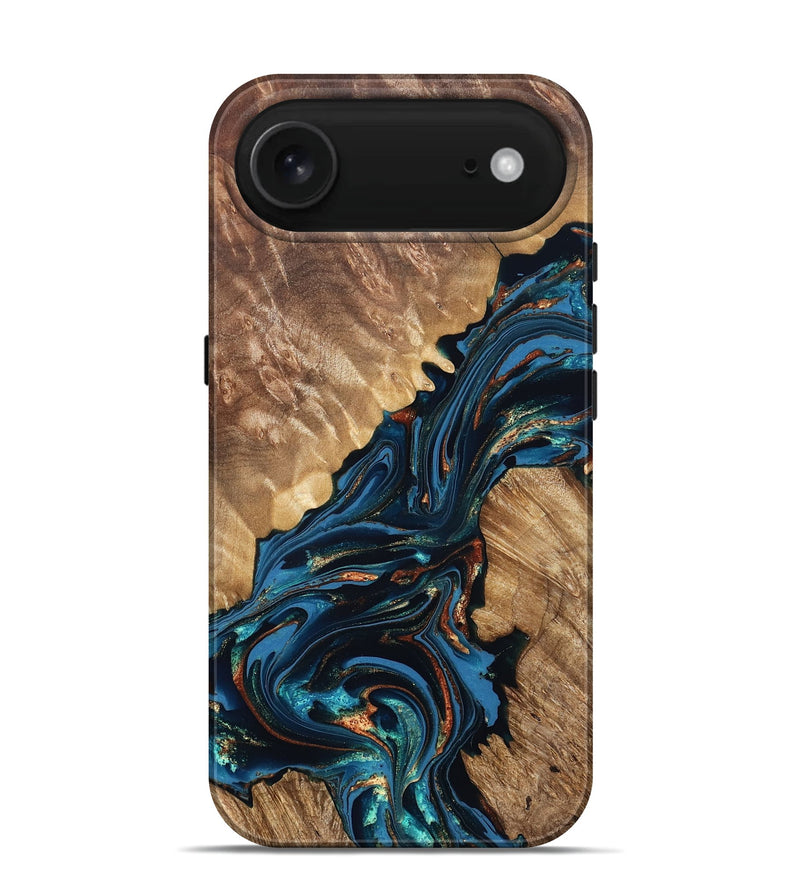 iPhone 17 Air Wood Live Edge Phone Case - Denny (Teal & Gold, 821027)