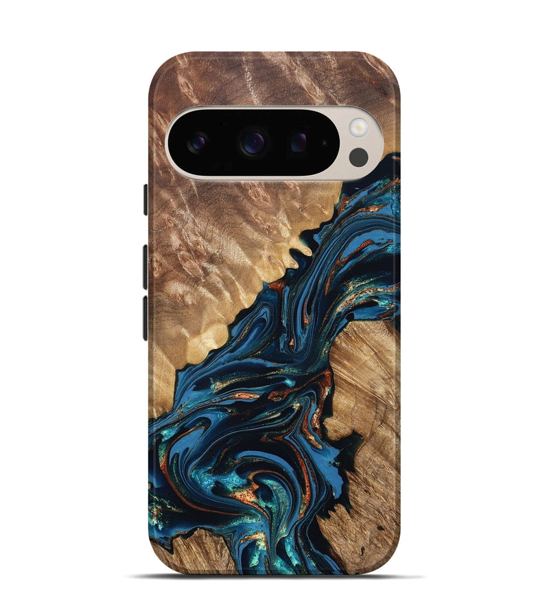 Pixel 10 Wood Live Edge Phone Case - Denny (Teal & Gold, 821027)