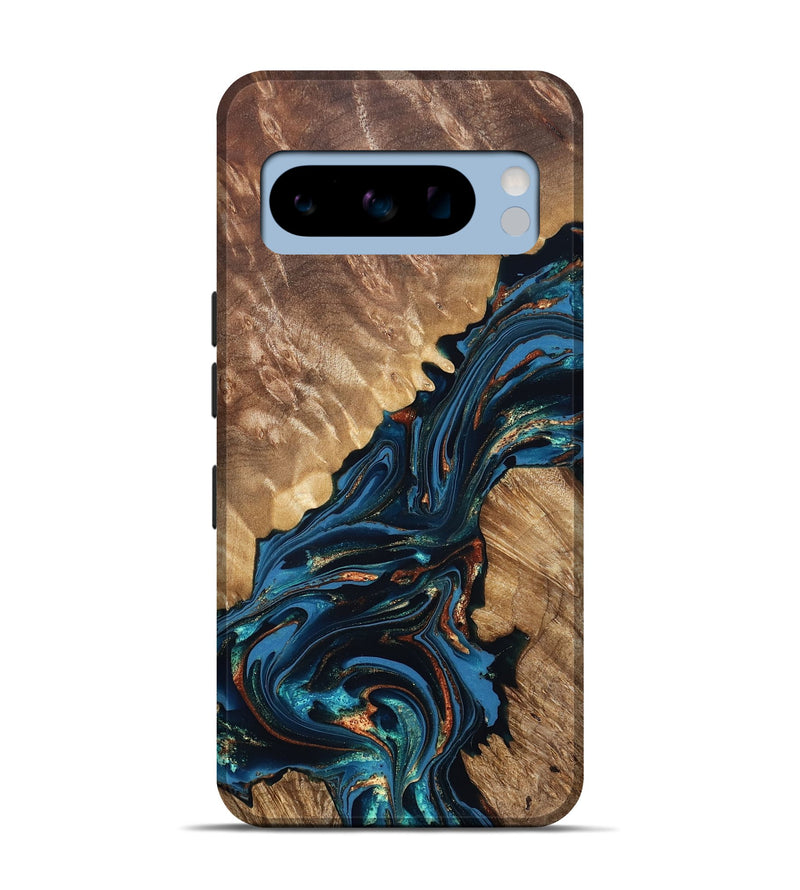 Pixel 8 Pro Wood Live Edge Phone Case - Denny (Teal & Gold, 821027)