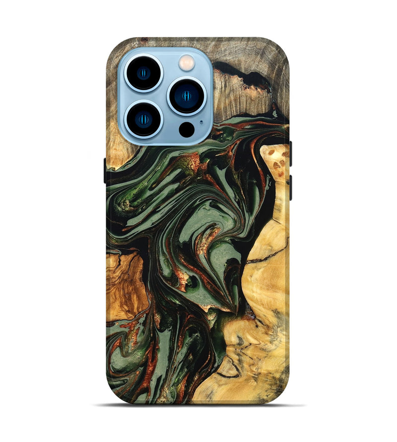 iPhone 14 Pro Wood Live Edge Phone Case - Kolby (Green, 821028)