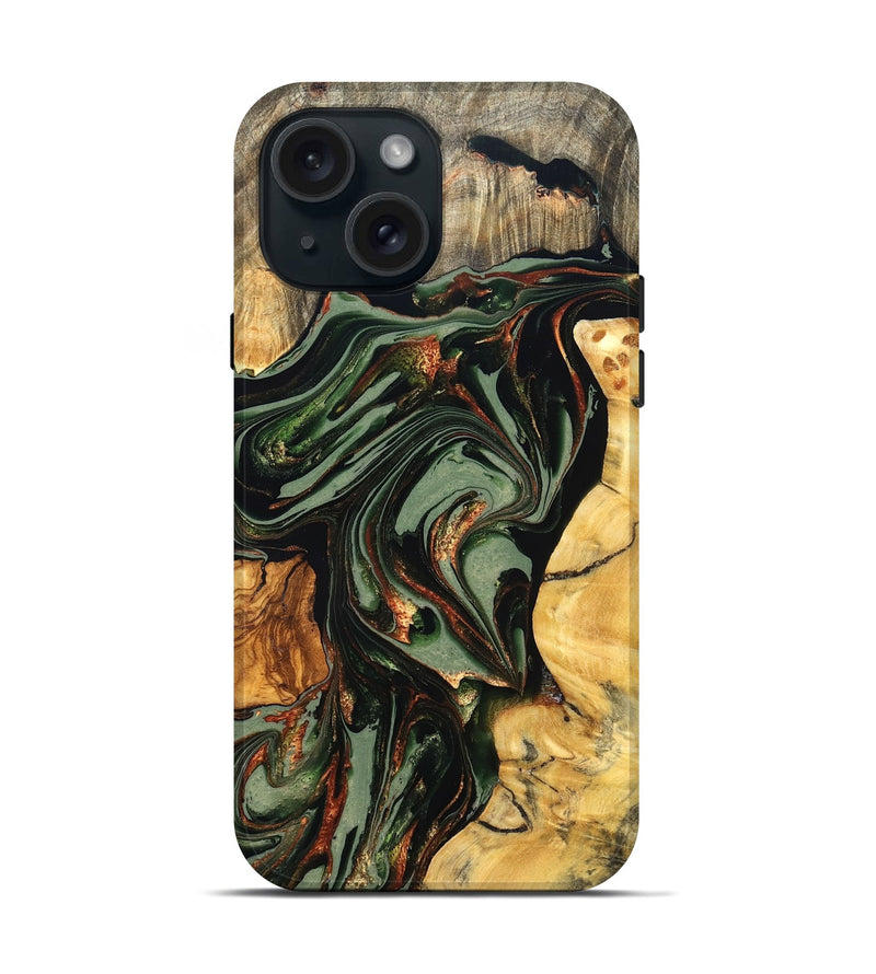 iPhone 15 Wood Live Edge Phone Case - Kolby (Green, 821028)