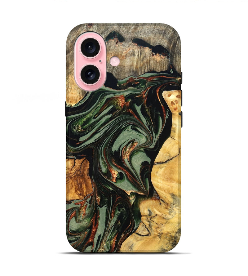 iPhone 16 Wood Live Edge Phone Case - Kolby (Green, 821028)