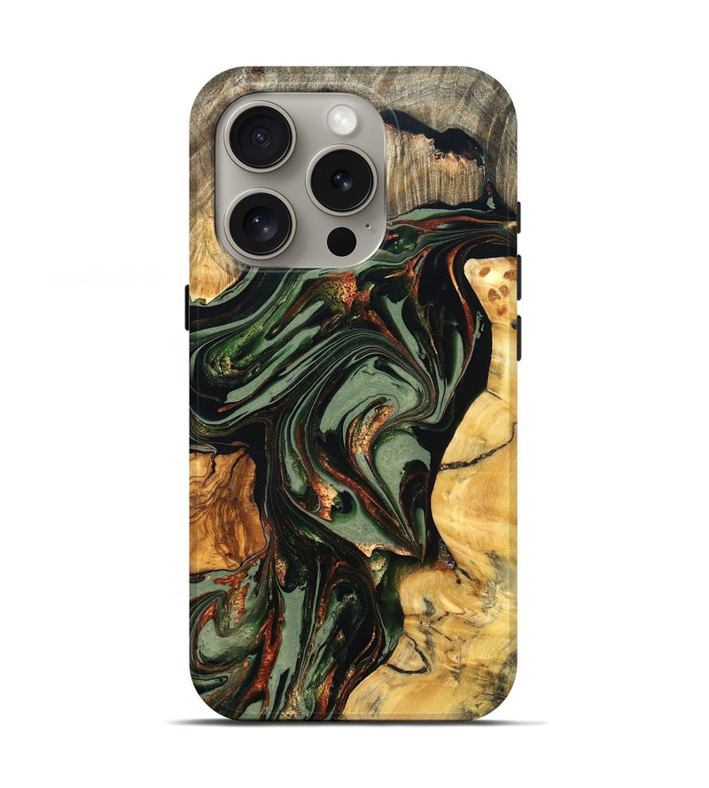 iPhone 16 Pro Wood Live Edge Phone Case - Kolby (Green, 821028)