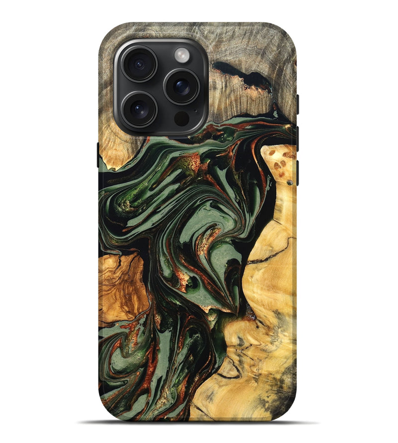 iPhone 16 Pro Max Wood Live Edge Phone Case - Kolby (Green, 821028)