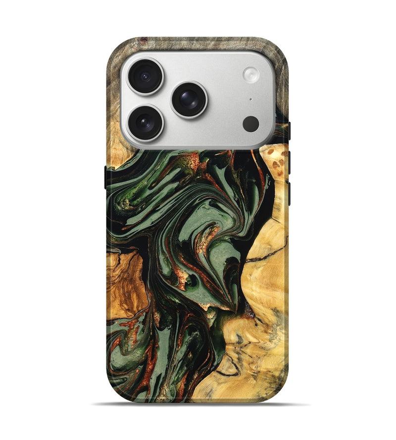 iPhone 17 Pro Wood Live Edge Phone Case - Kolby (Green, 821028)