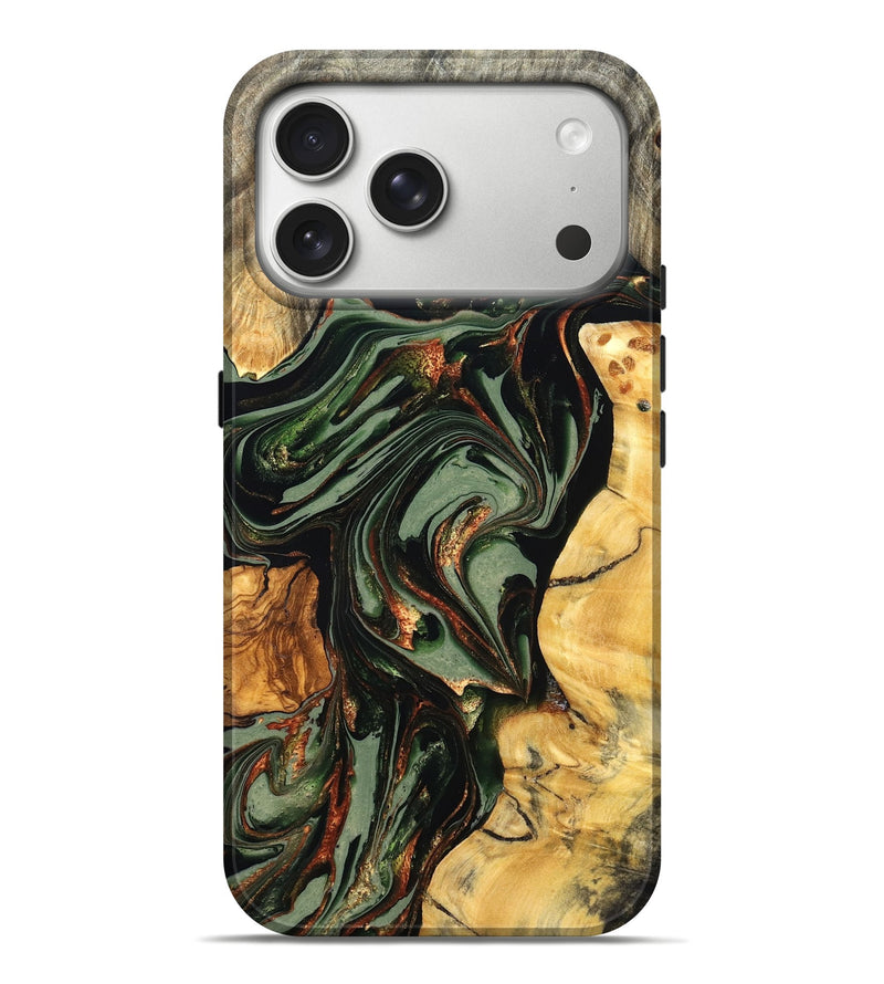 iPhone 17 Pro Max Wood Live Edge Phone Case - Kolby (Green, 821028)