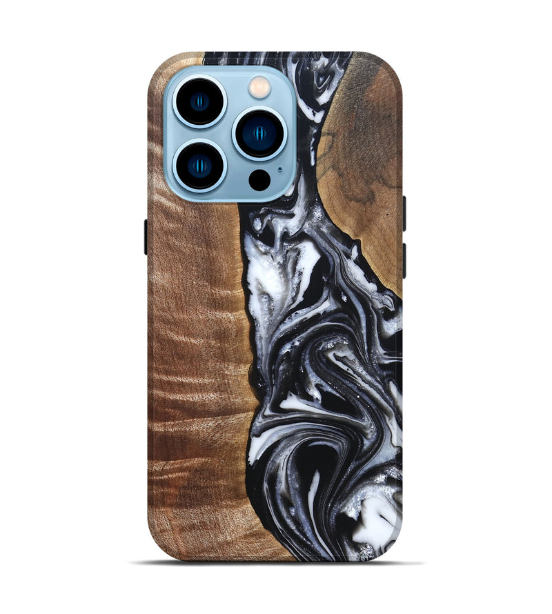 iPhone 14 Pro Wood Live Edge Phone Case - Jonah (Black & White, 821029)