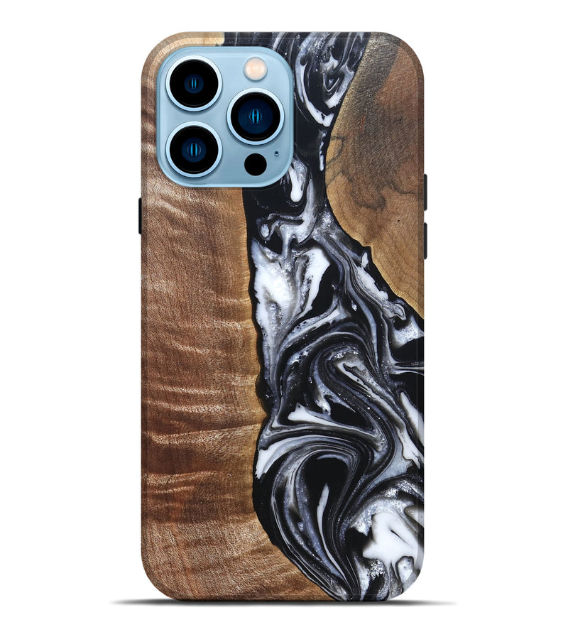 iPhone 14 Pro Max Wood Live Edge Phone Case - Jonah (Black & White, 821029)
