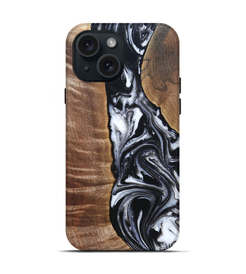 iPhone 15 Wood Live Edge Phone Case - Jonah (Black & White, 821029)