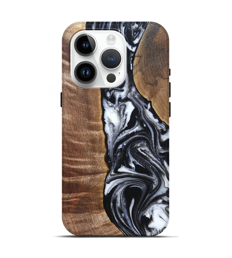 iPhone 15 Pro Wood Live Edge Phone Case - Jonah (Black & White, 821029)
