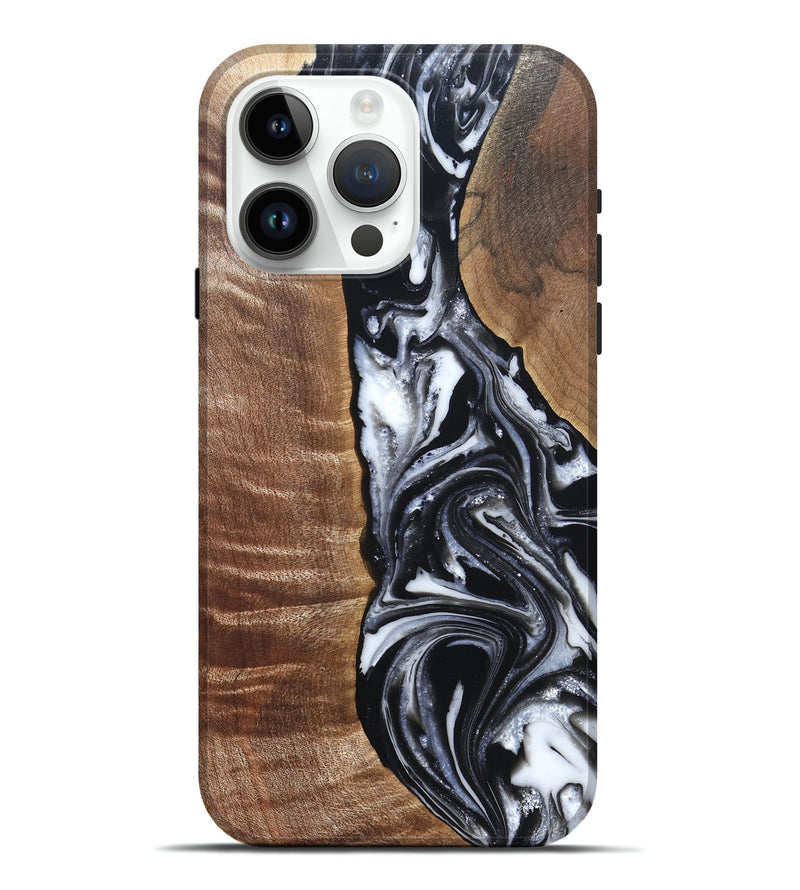 iPhone 15 Pro Max Wood Live Edge Phone Case - Jonah (Black & White, 821029)