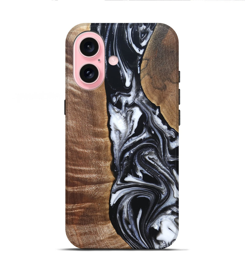 iPhone 16 Wood Live Edge Phone Case - Jonah (Black & White, 821029)