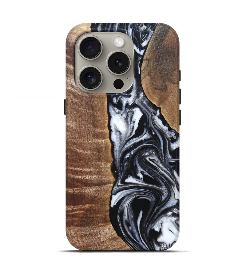 iPhone 16 Pro Wood Live Edge Phone Case - Jonah (Black & White, 821029)
