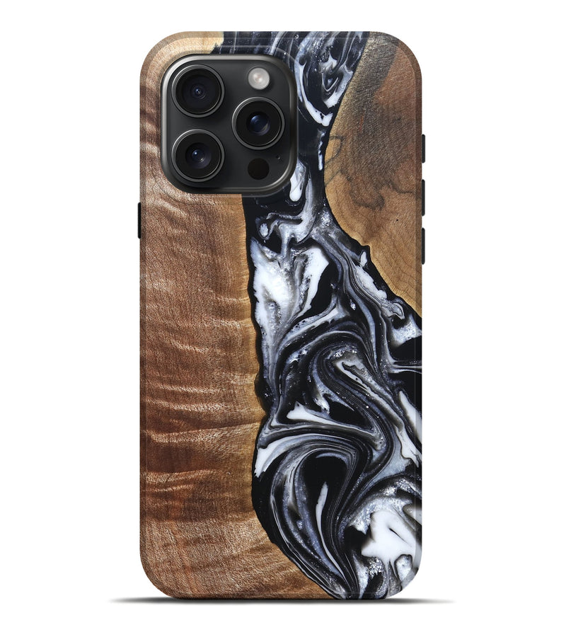iPhone 16 Pro Max Wood Live Edge Phone Case - Jonah (Black & White, 821029)