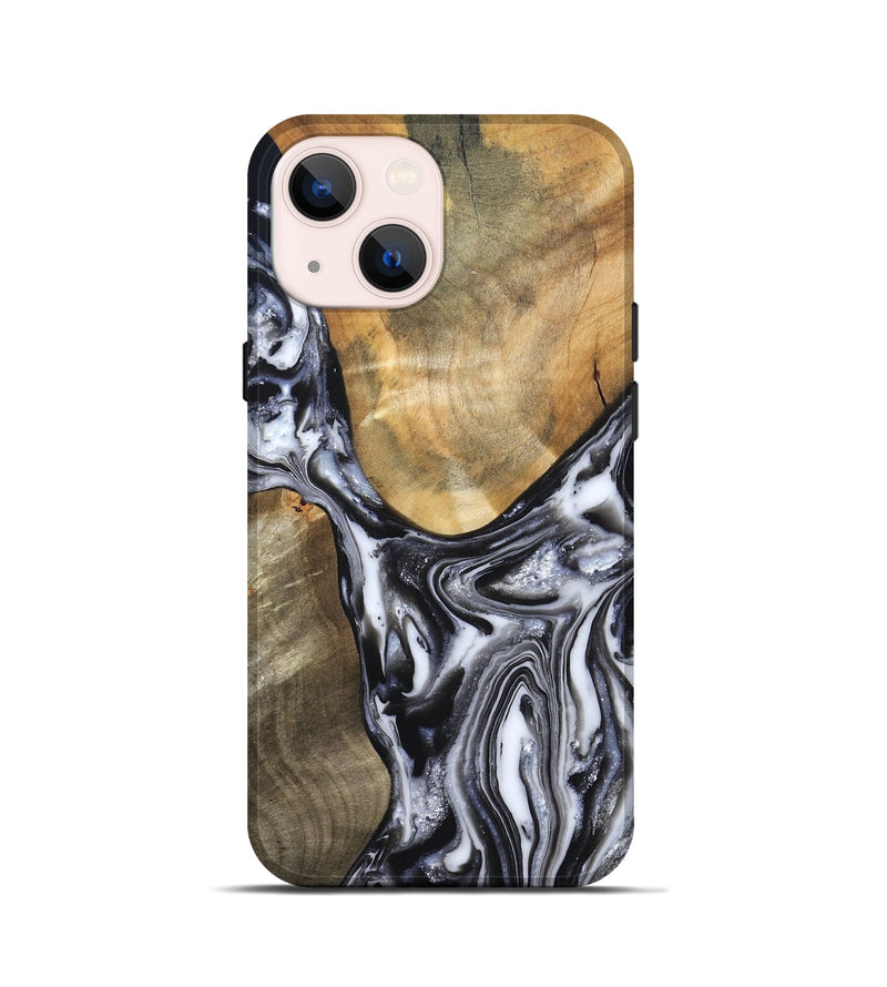 iPhone 13 mini Wood Live Edge Phone Case - Carol (Black & White, 821031)