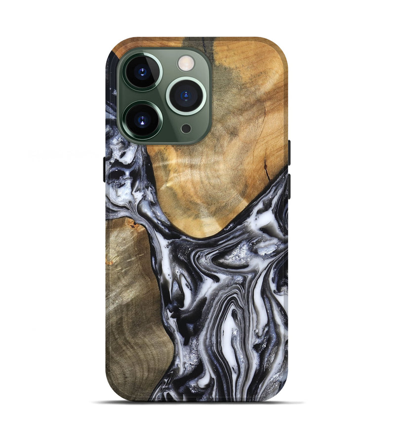 iPhone 13 Pro Wood Live Edge Phone Case - Carol (Black & White, 821031)