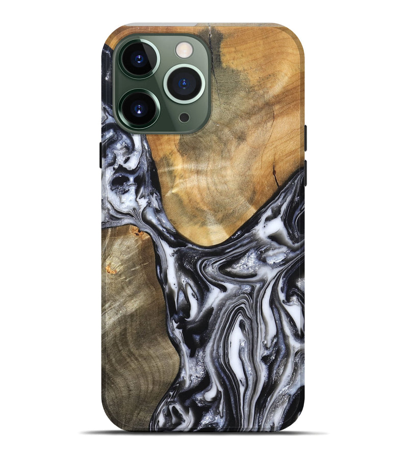 iPhone 13 Pro Max Wood Live Edge Phone Case - Carol (Black & White, 821031)