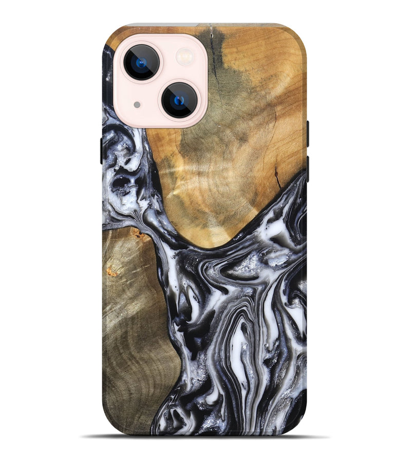 iPhone 14 Plus Wood Live Edge Phone Case - Carol (Black & White, 821031)