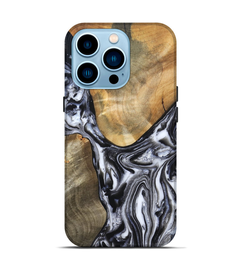 iPhone 14 Pro Wood Live Edge Phone Case - Carol (Black & White, 821031)