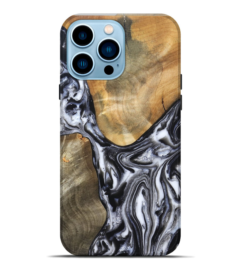 iPhone 14 Pro Max Wood Live Edge Phone Case - Carol (Black & White, 821031)