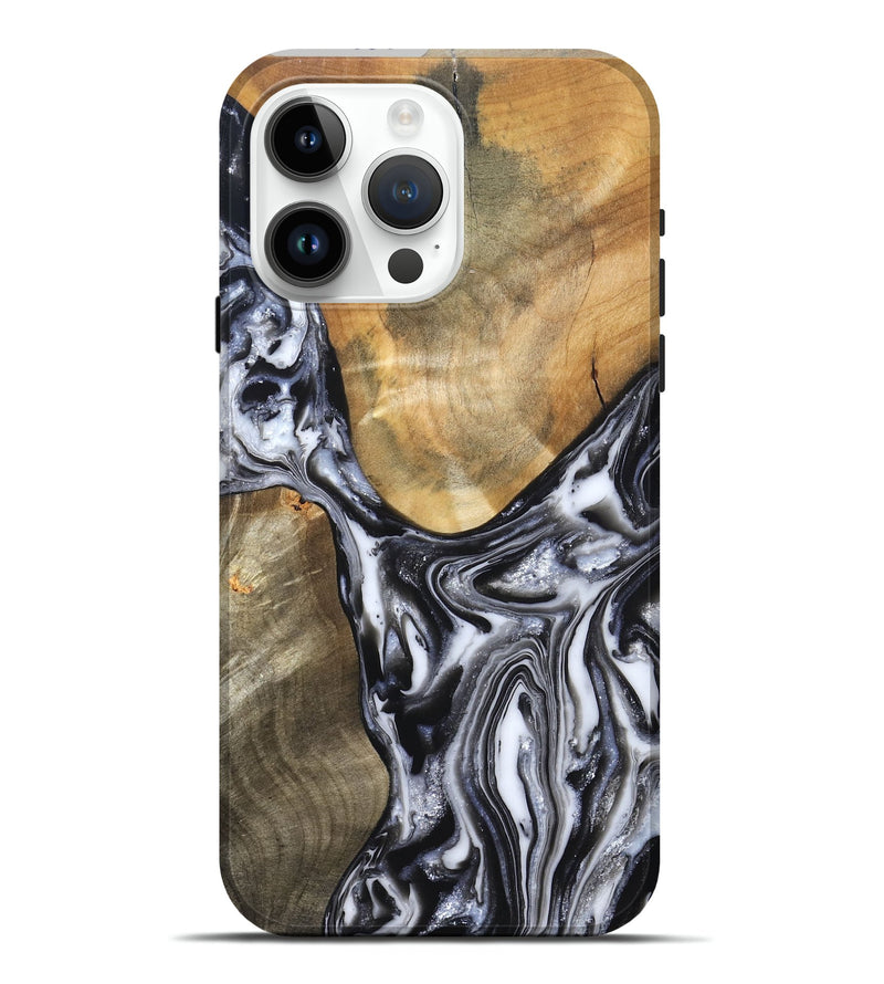 iPhone 15 Pro Max Wood Live Edge Phone Case - Carol (Black & White, 821031)