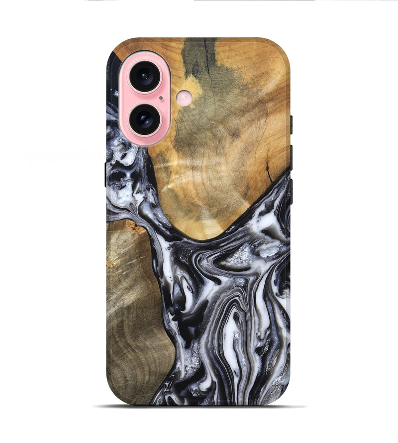 iPhone 16 Wood Live Edge Phone Case - Carol (Black & White, 821031)