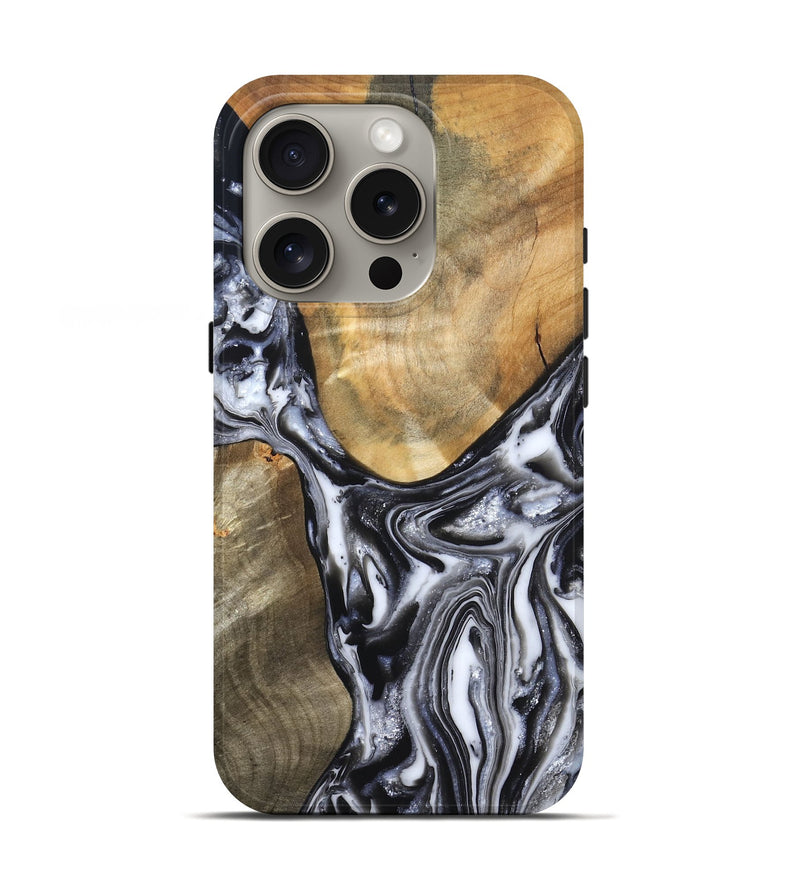 iPhone 16 Pro Wood Live Edge Phone Case - Carol (Black & White, 821031)