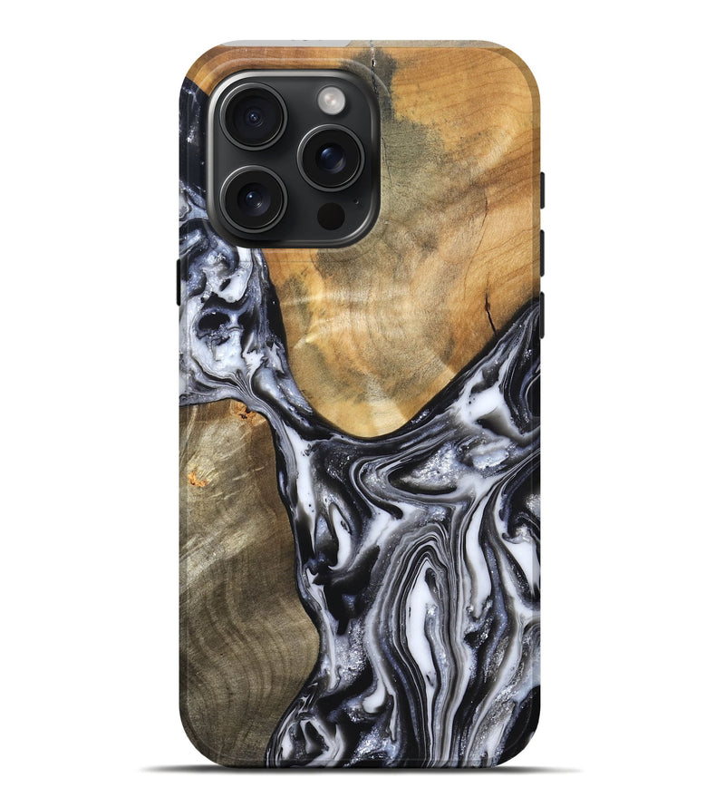 iPhone 16 Pro Max Wood Live Edge Phone Case - Carol (Black & White, 821031)
