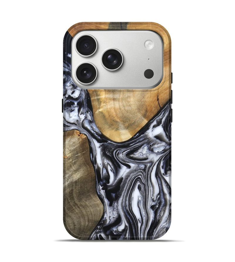 iPhone 17 Pro Wood Live Edge Phone Case - Carol (Black & White, 821031)