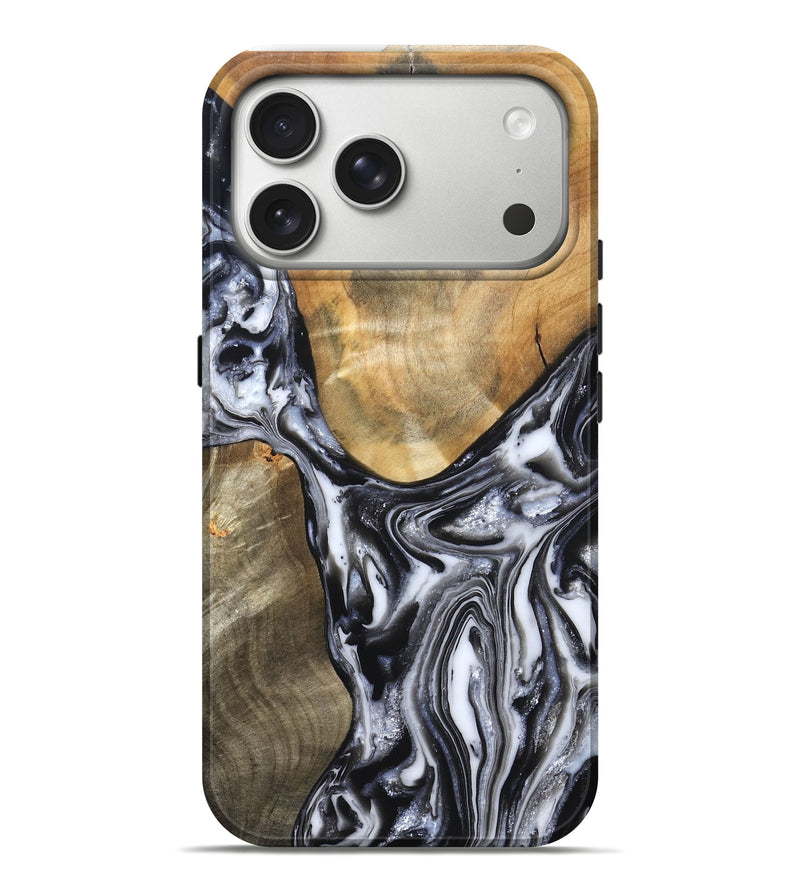 iPhone 17 Pro Max Wood Live Edge Phone Case - Carol (Black & White, 821031)