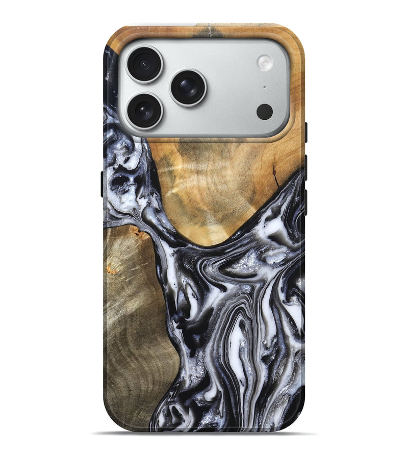 iPhone 18 Pro Max Wood Live Edge Phone Case - Carol (Black & White, 821031)