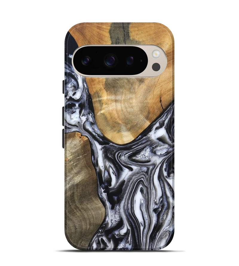 Pixel 9 Pro Wood Live Edge Phone Case - Carol (Black & White, 821031)