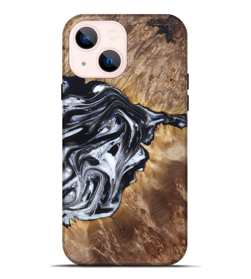 iPhone 14 Plus Wood Live Edge Phone Case - Edna (Black & White, 821033)