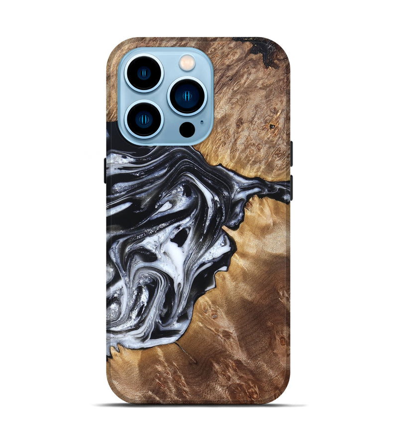 iPhone 14 Pro Wood Live Edge Phone Case - Edna (Black & White, 821033)
