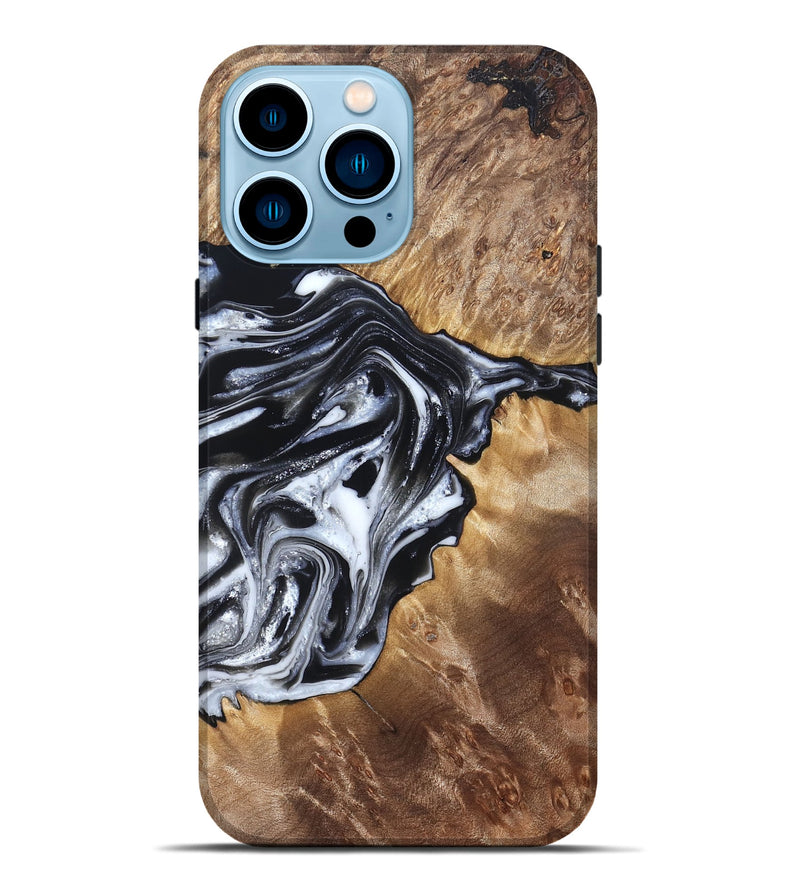 iPhone 14 Pro Max Wood Live Edge Phone Case - Edna (Black & White, 821033)