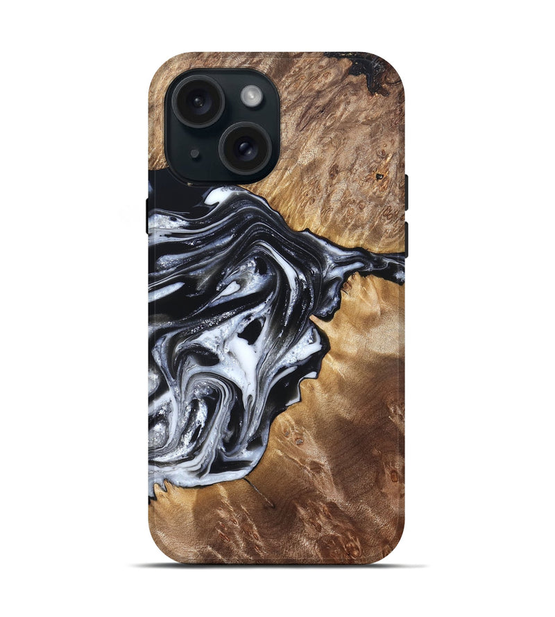 iPhone 15 Wood Live Edge Phone Case - Edna (Black & White, 821033)