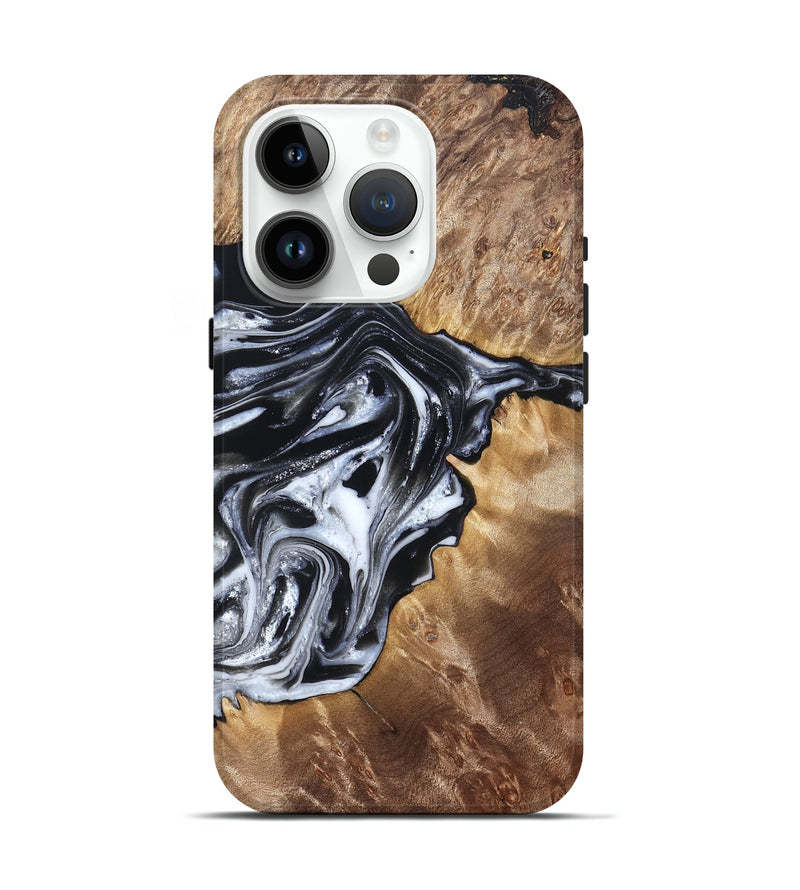 iPhone 15 Pro Wood Live Edge Phone Case - Edna (Black & White, 821033)