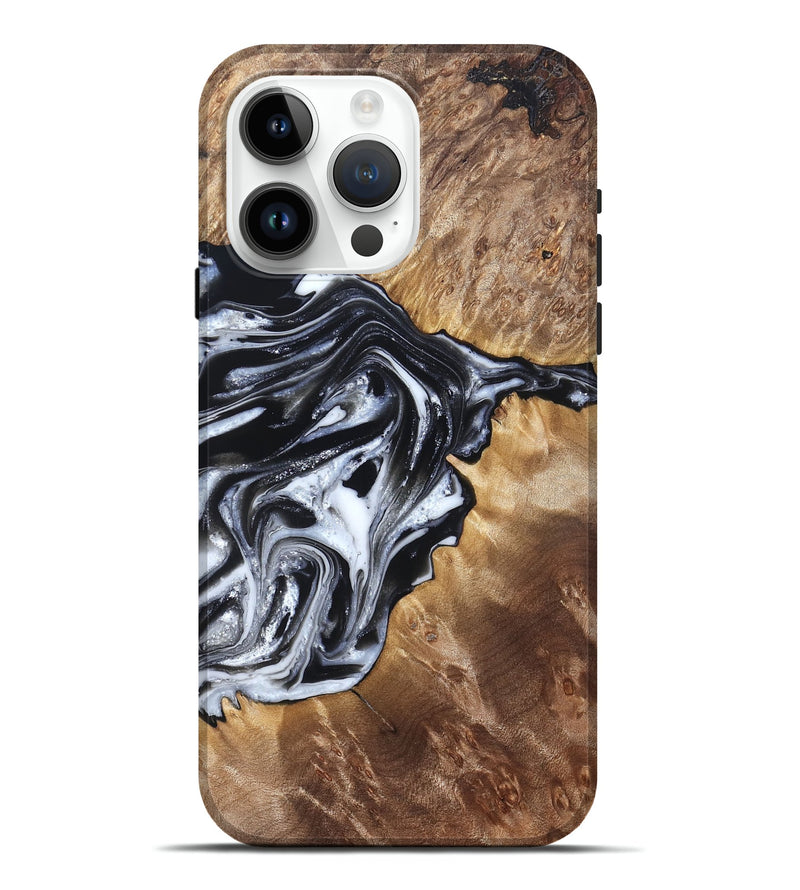 iPhone 15 Pro Max Wood Live Edge Phone Case - Edna (Black & White, 821033)
