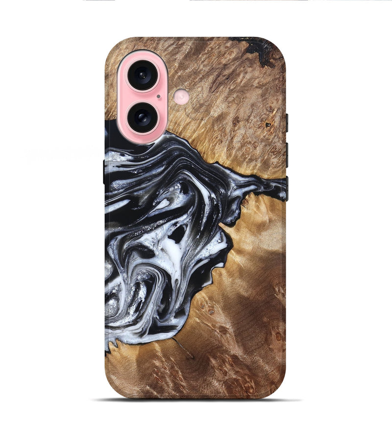iPhone 16 Wood Live Edge Phone Case - Edna (Black & White, 821033)