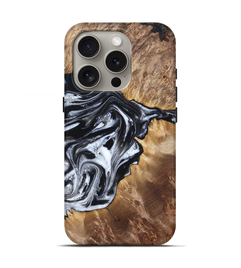 iPhone 16 Pro Wood Live Edge Phone Case - Edna (Black & White, 821033)