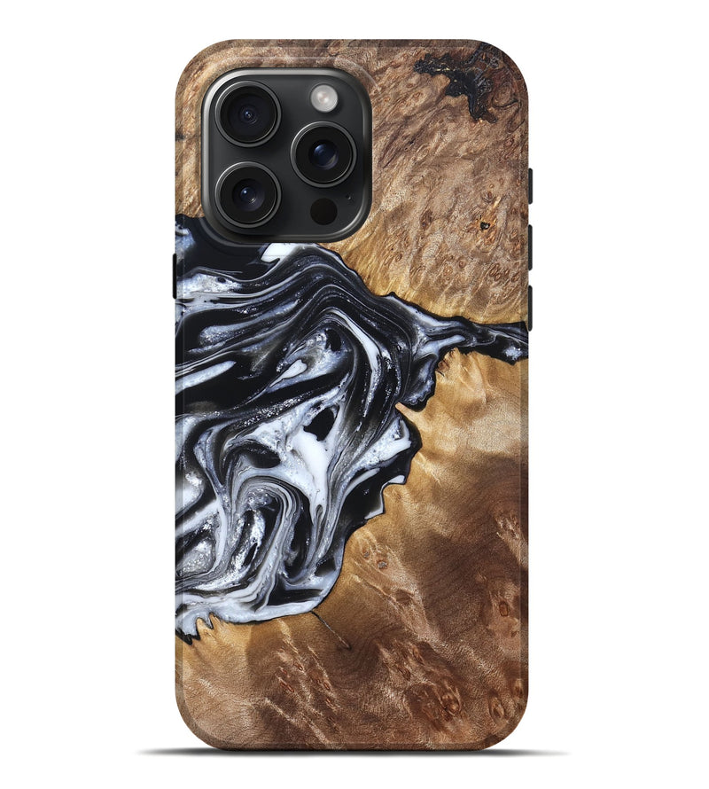 iPhone 16 Pro Max Wood Live Edge Phone Case - Edna (Black & White, 821033)