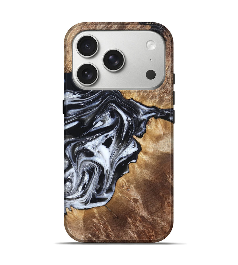 iPhone 17 Pro Wood Live Edge Phone Case - Edna (Black & White, 821033)
