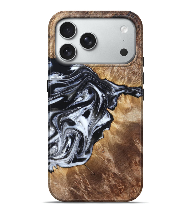 iPhone 18 Pro Max Wood Live Edge Phone Case - Edna (Black & White, 821033)
