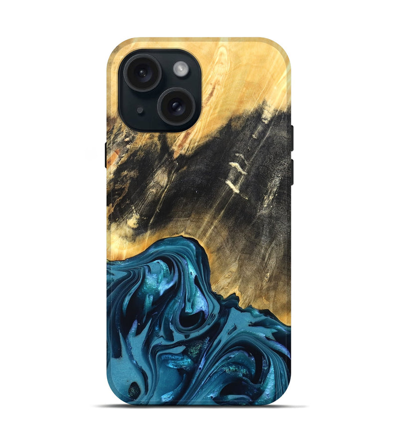 iPhone 15 Wood Live Edge Phone Case - Truett (Blue, 821035)
