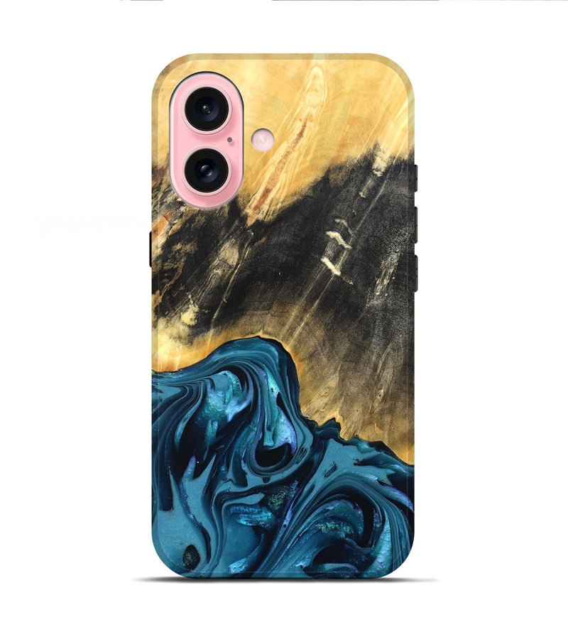 iPhone 16 Wood Live Edge Phone Case - Truett (Blue, 821035)